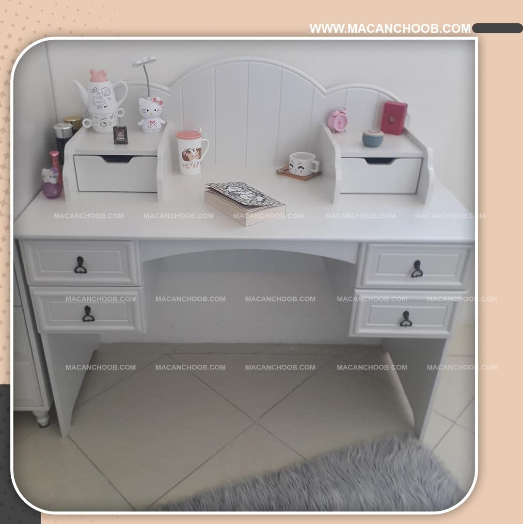 میز تحریر چوبی دخترانه مینیمال قفسه و کشو دار مدل ARSEN